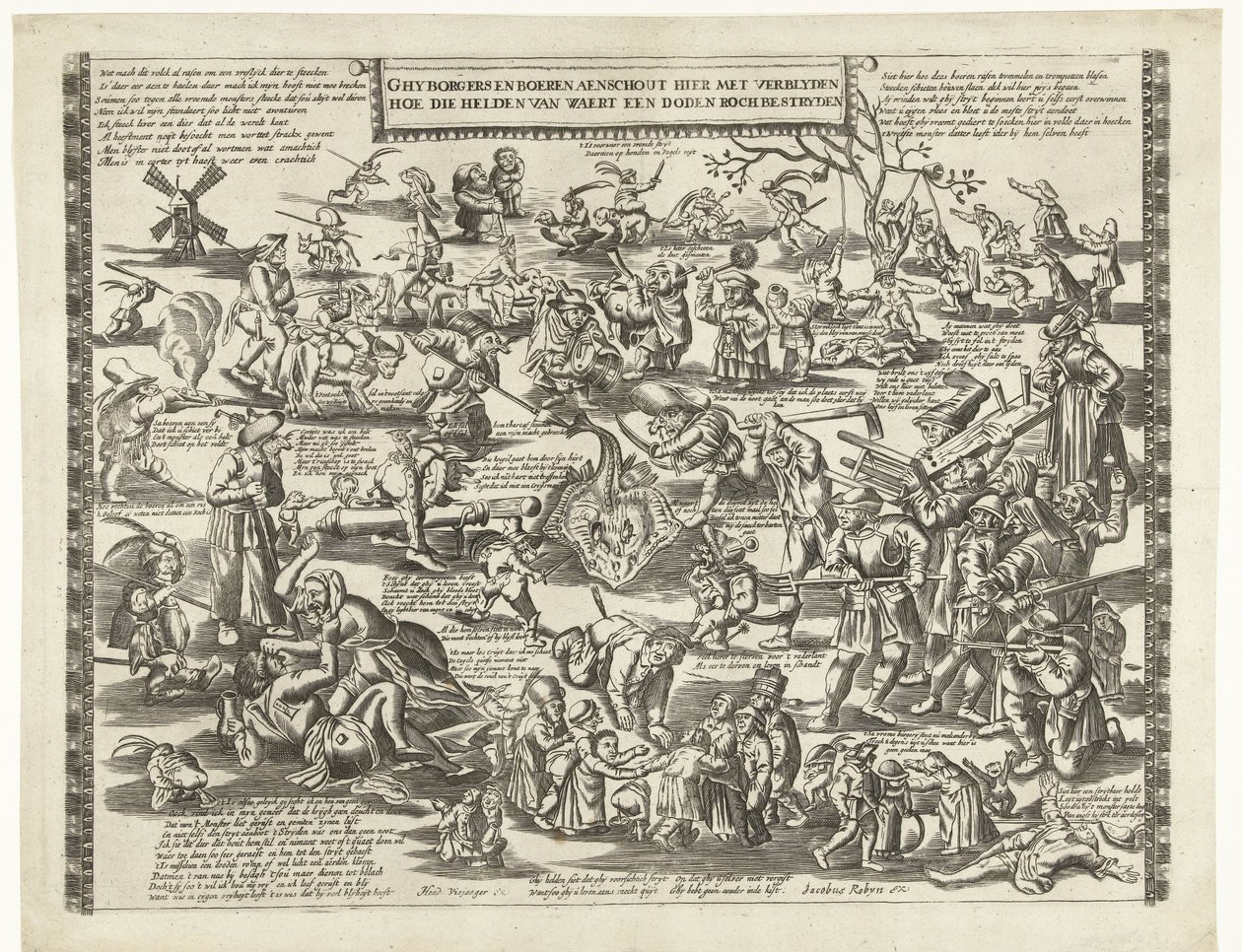 A Rogstekers van Weert, 1650 körül Ghy borgerek és gazdálkodók blyennel hallgatják itt, hogyan küzdöttek azok a hősök van Waert egy halott róccal (cím a tárgyon) alkotó: Anonymous