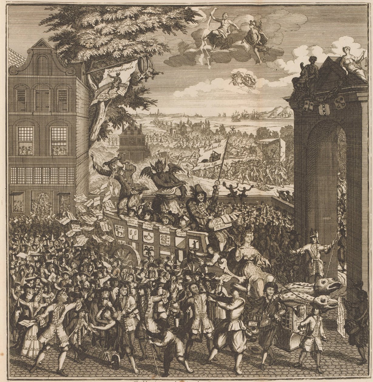 Az akciókereskedők vásári standja, 1720 A Kermis-stálló, az akciófiúk, Schaft öröm és szomorúság, onder 