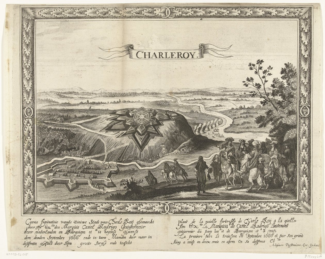 Charleroi új erődje, 1666 Charle Roij Caerte-figurája az új városról (...) (cím a tárgyon) Plant de la nouelle fortresse de Charle Roij (...) (cím a tárgyon) alkotó: Anonymous