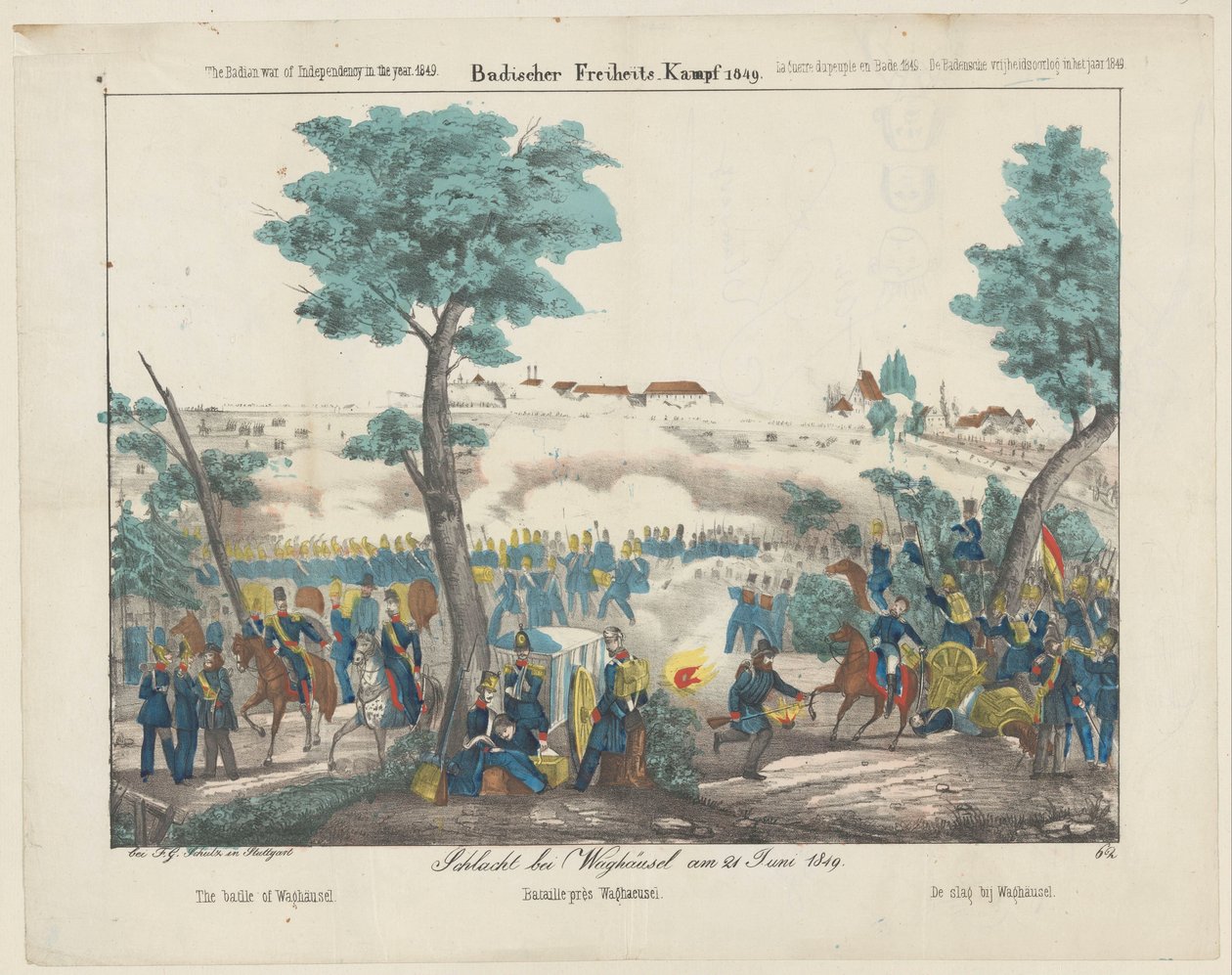 A waghäuseli csata, 1849 Schlacht bei Waghäusel am 1849. június 21. / A waghäuseli csata / Bataille près Waghäusel / A waghäuseli csata (cím a tárgyon) Badischer Freiheits-Kampf 1849 (...) A badeni szabadságharc 1849-ben (ti sorozat alkotó: Anonymous