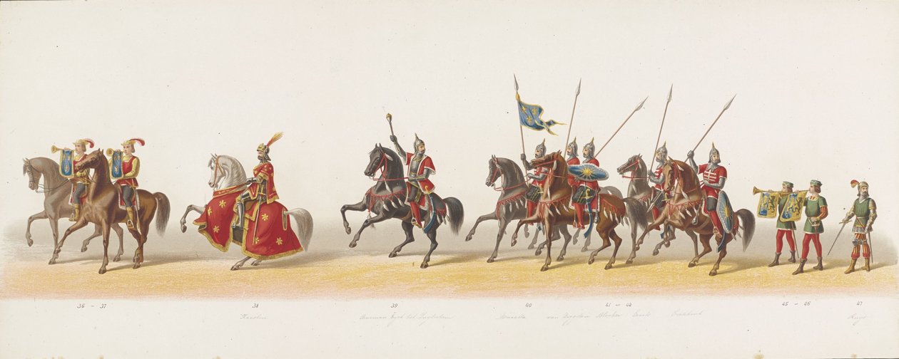 1873-as delfti körmenet (harmadik tábla) A Delfti Diáktestület tagjai által 1873. július 8-án tartott jelmezes körmenet, amely Karel van Egmondnak, Gelre hercegének, Zutphen grófjának Arnhembe 1492-ben való bevonulását ábrázolja (ti sorozat) alkotó: Anonymous