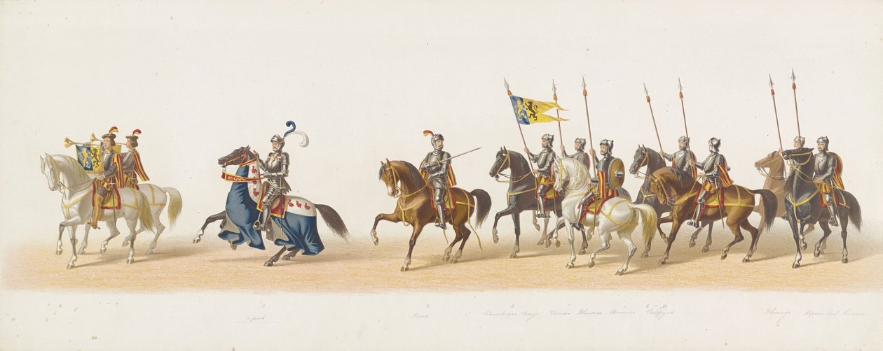 1873-as delfti körmenet (első tányér) A Delfti Diáktestület tagjai által 1873. július 8-án tartott jelmezes körmenet, amely Karel van Egmondnak, Gelre hercegének, Zutphen grófjának Arnhembe 1492-ben történt bevonulását ábrázolja (t sorozat) alkotó: Anonymous