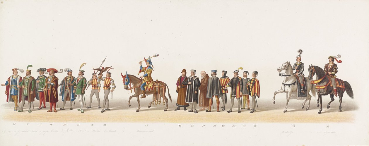 1873-as delfti körmenet (hatodik lemez) A Delfti Diáktestület tagjai által 1873. július 8-án tartott jelmezes körmenet, amely Karel van Egmondnak, Gelre hercegének, Zutphen grófjának Arnhembe 1492-ben való bevonulását ábrázolja (ti sorozat) alkotó: Anonymous