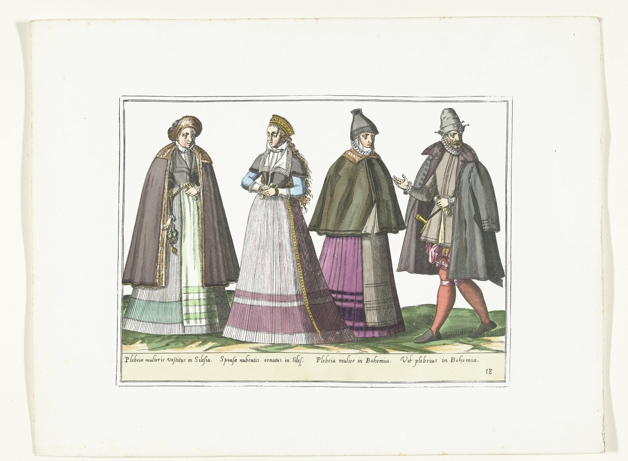 Három nő és egy férfi német divatba öltözve, 1580 körül Jelmezek (cím a tárgyon) alkotó: Anonymous