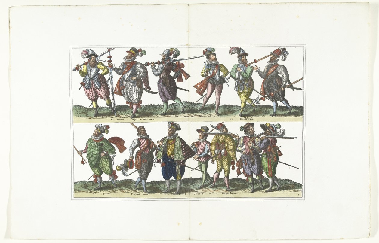 Dupla tányér tizenhárom fegyveres civil egyenruhában az antwerpeni divat szerint, 1580 körül Bourgeois d