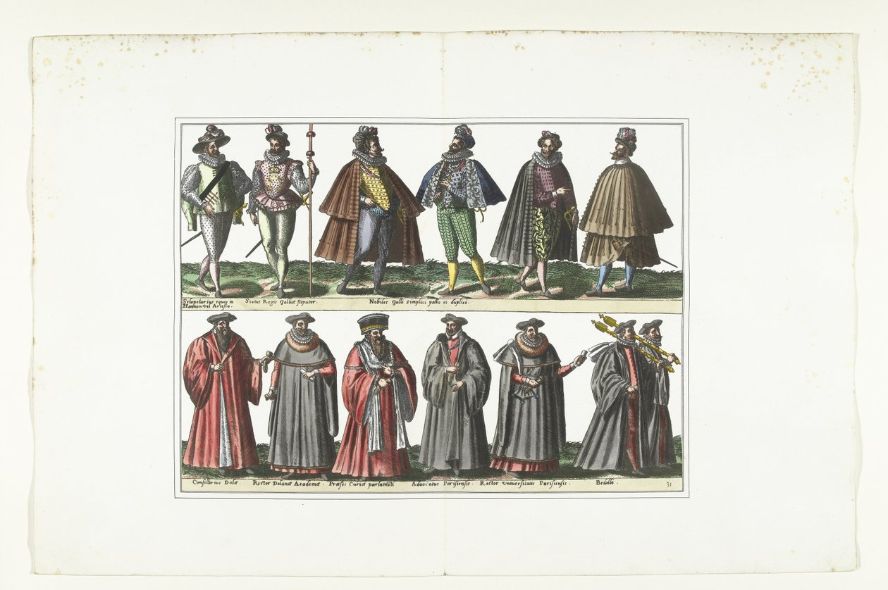 Dupla tányér tizenkét francia divat szerint öltözött férfival, 1580 körül Français jelmezek (cím a tárgyon) alkotó: Anonymous