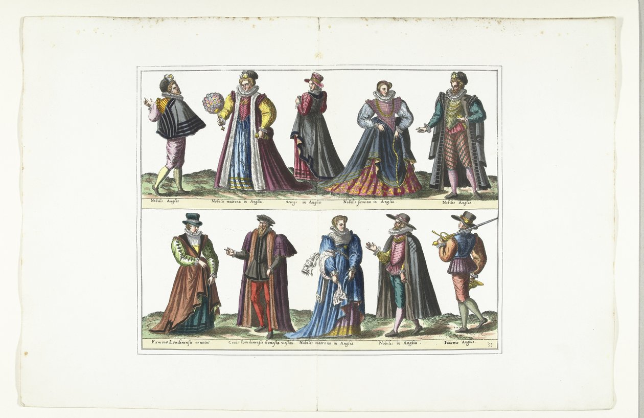 Dupla tányér öt férfival és öt nővel, angol divat szerint öltözve, 1580 körül Anglais jelmezek (cím a tárgyon) alkotó: Anonymous