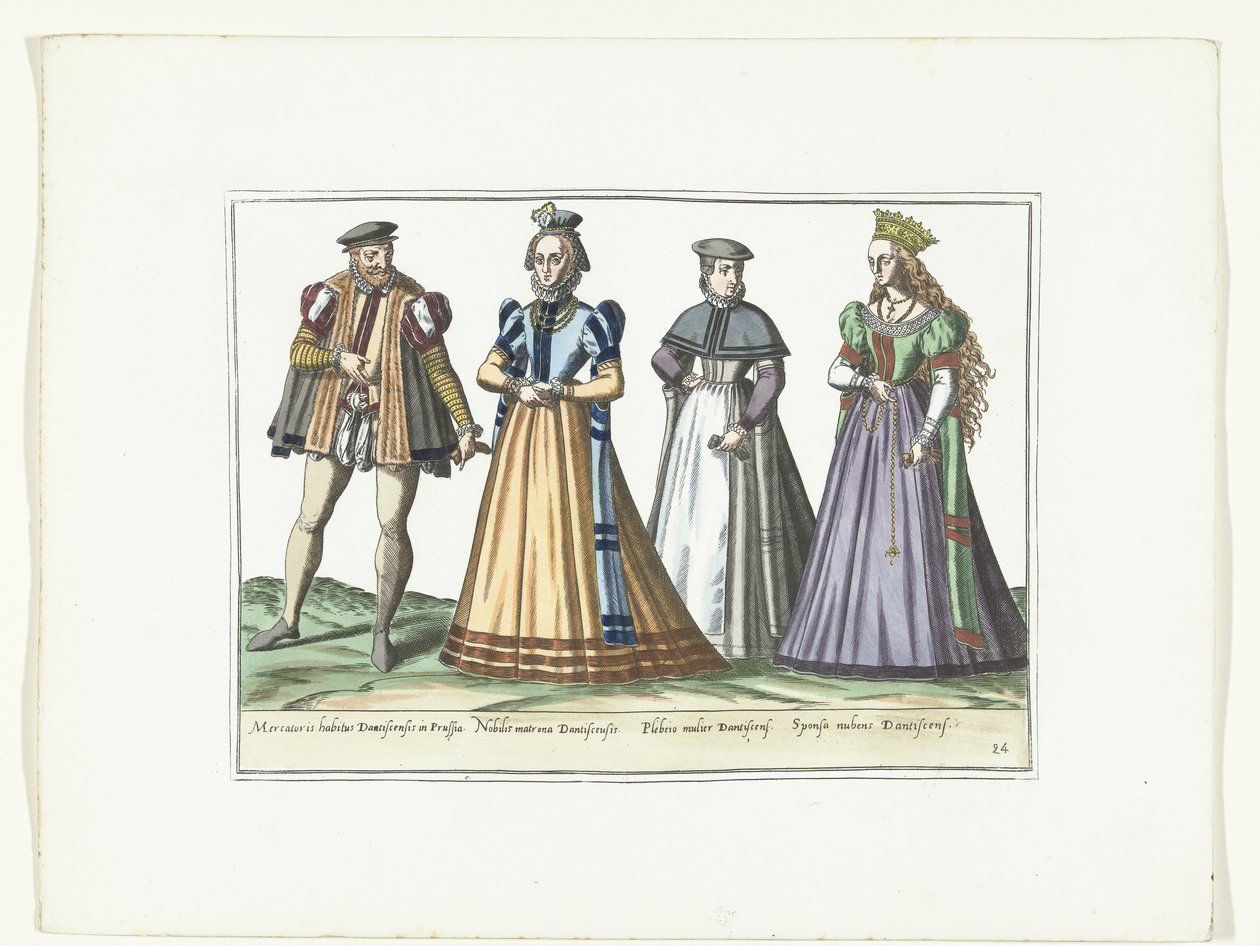 Egy férfi és három nő német módra öltözve Danzigban, 1580 körül Jelmezek (cím a tárgyon) alkotó: Anonymous