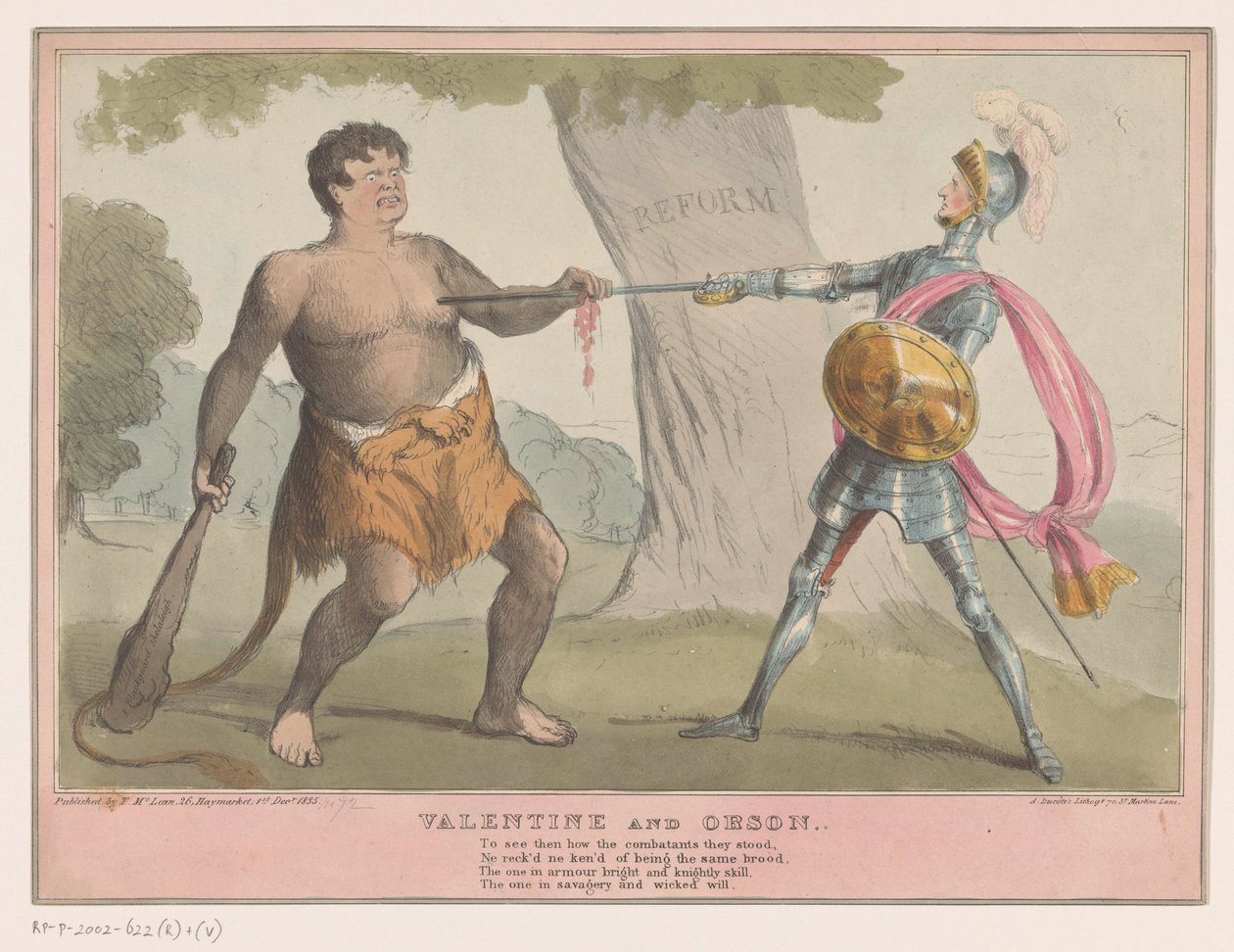 Angol politikai karikatúra, 1835 Valentine és Orson (cím a tárgyon) alkotó: Anonymous