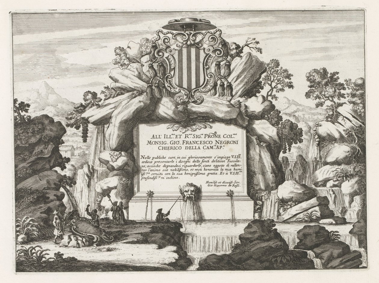 Szökőkút Giovanni Francesco Negroni dedikációjával és címerével Fontane delle ville di Frascati (sorozat címe) Frascati szökőkútjai (sorozat címe) alkotó: Anonymous