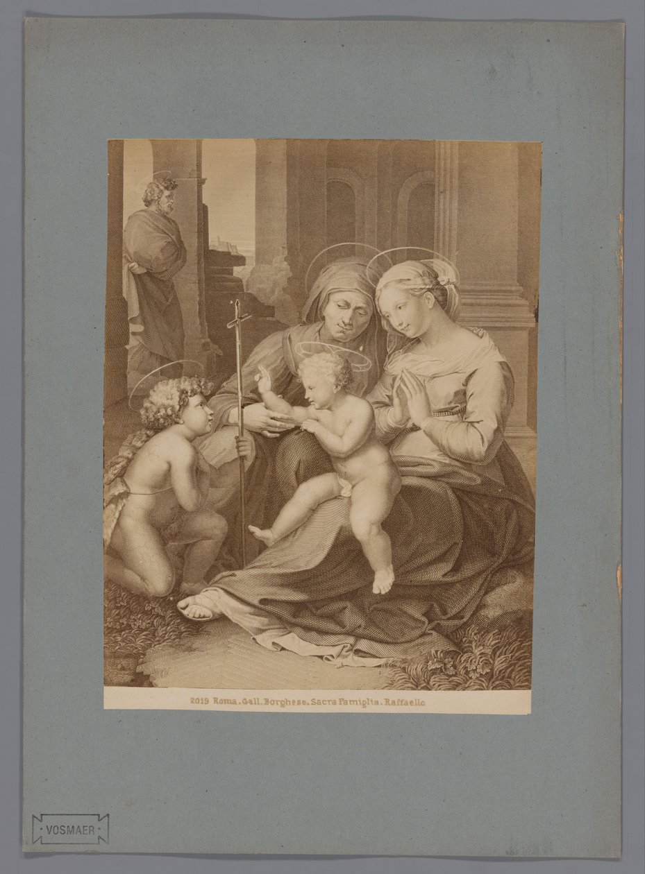 Rafael Szent család című festménye nyomán készült metszet fotóreprodukciója Roma. Epe. Borghese. Sacra Familia. Raffaello (cím az objektumon) alkotó: Anonymous