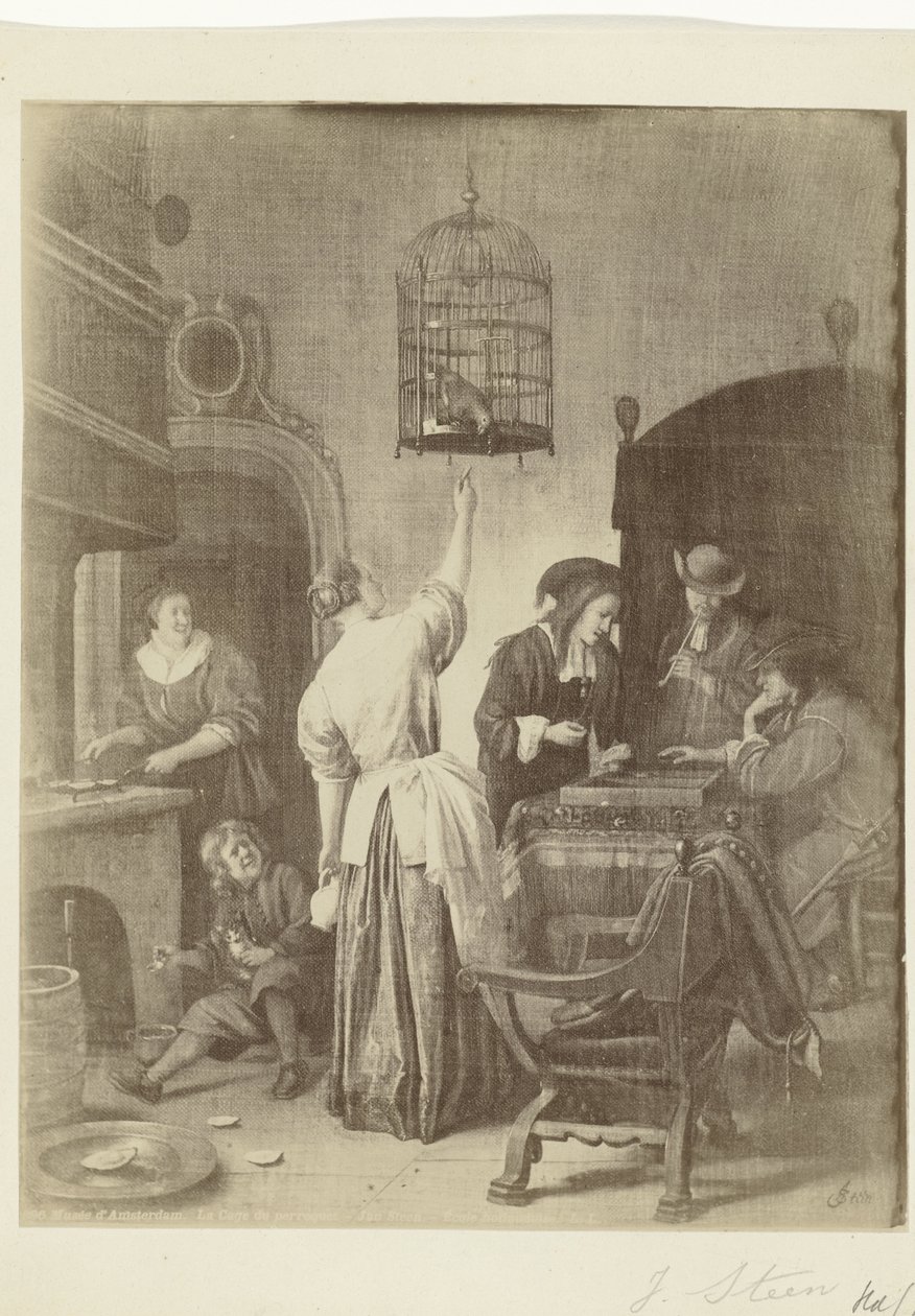 A papagájketrec című festmény fotóreprodukciója, Jan Steen Musee d