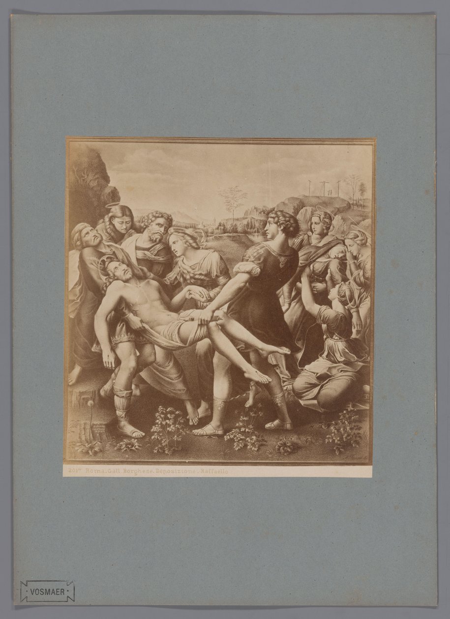 Rafael Leszáll a keresztről című festmény fotóreprodukciója a római Galleria Borghese gyűjteményében Roma. Epe. Borghese. Letét. Raffaello (cím az objektumon) alkotó: Anonymous