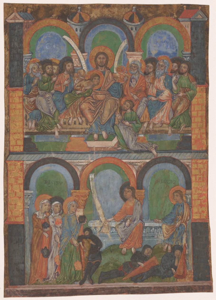 Liturgikus könyv töredéke: Az utolsó vacsora és a három nő az üres sírnál alkotó: Anonymous