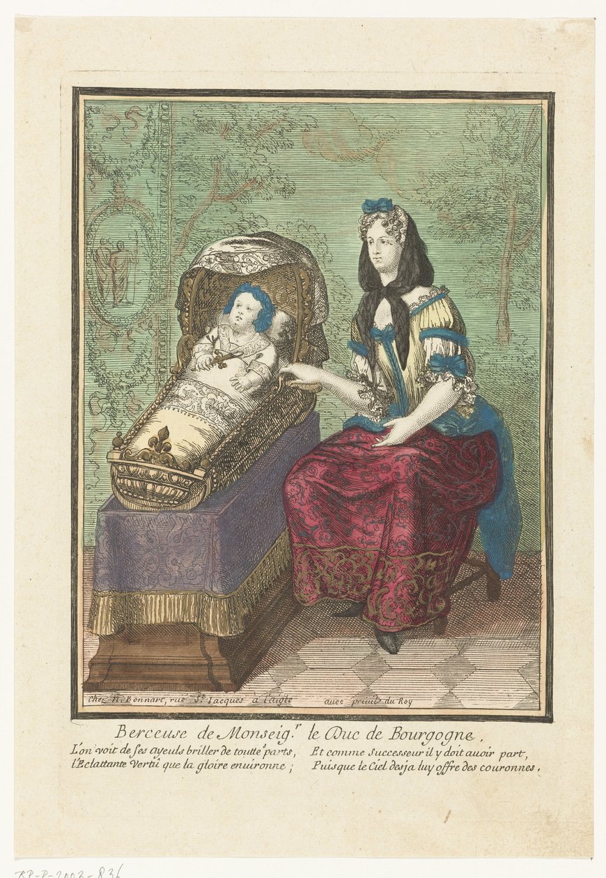 Francia király bölcsőben Berceuse de Monsignor. Le Duc de Bourgogne. (cím a tárgyon) alkotó: Anonymous