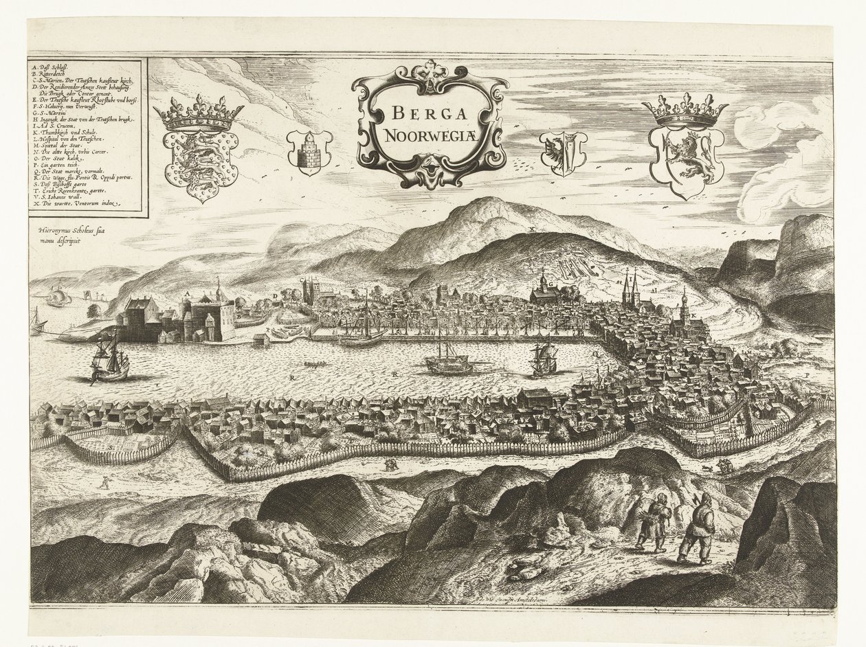 Bergen látképe (Norvégia), 1665 Berga Norvégia (cím az objektumon) alkotó: Anonymous