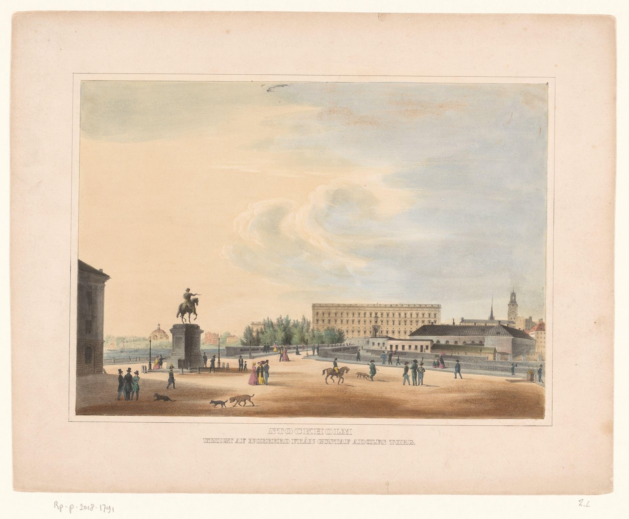 Gezicht op Gustav Adolfs torg, te Stockholm Stockholm. Norrbro képe Gustaf Adolfs torgról (cím az objektumon) alkotó: Anonymous