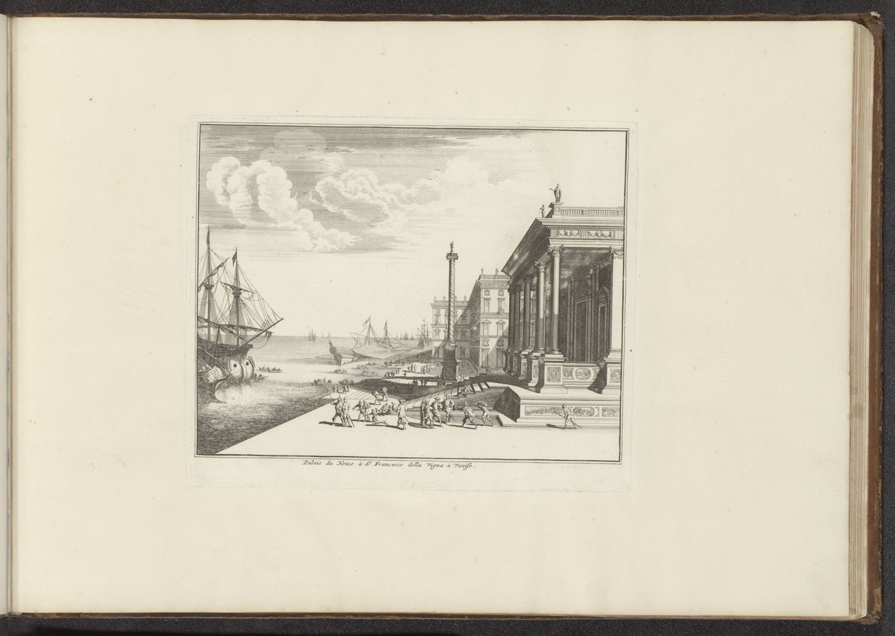 Kilátás a velencei Palazzo del Nunzio Pontificióra Palais du Nonce à St. Francesco della Vigna à Venise (cím a tárgyon) Paloták és műemlékek Velencében, Livornóban, Nápolyban és Rómában (sorozat címe) alkotó: Anonymous