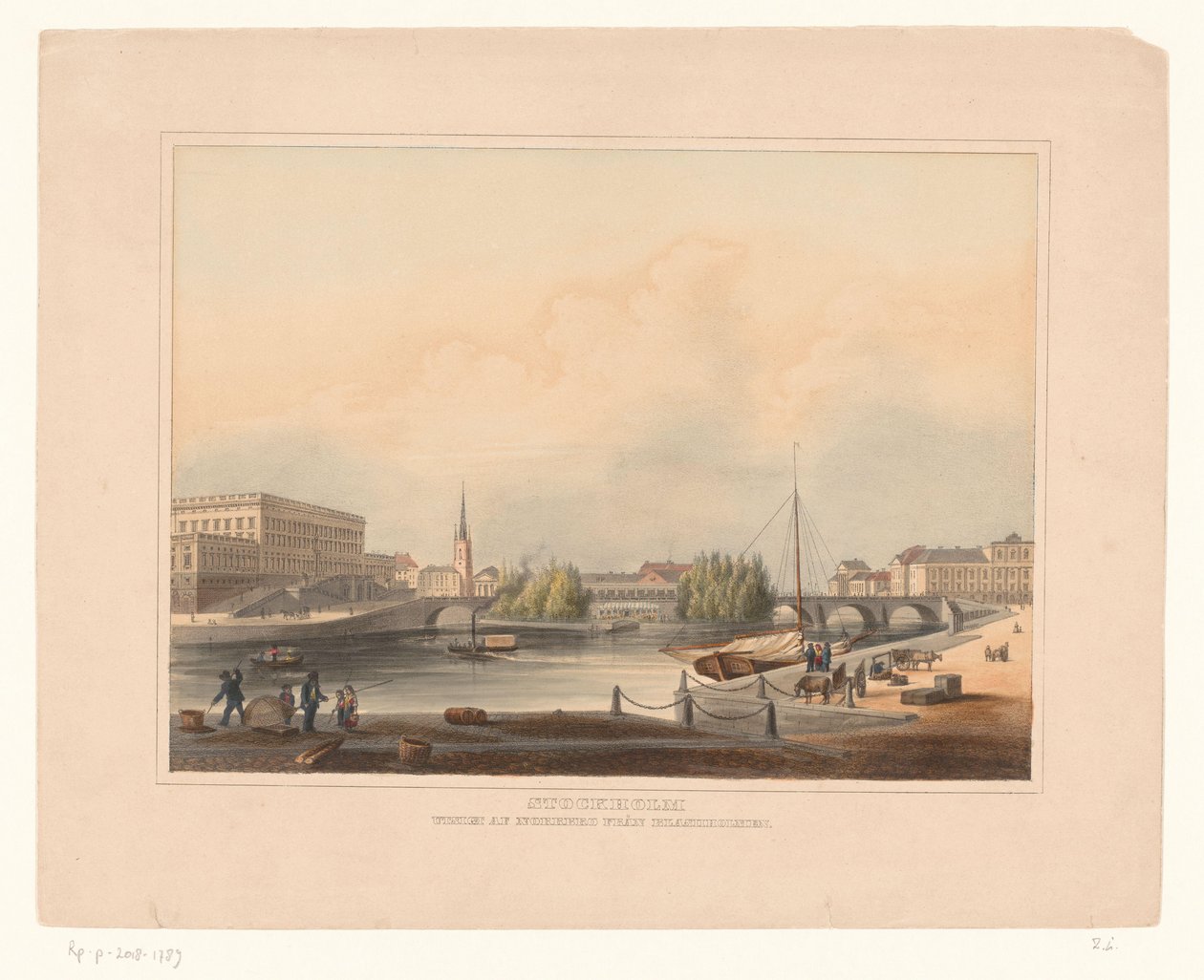 Gezicht op de Norrbro, te Stockholm Stockholm. Utsigt af Norrbro fran blasiiholmen (cím a tárgyon) alkotó: Anonymous