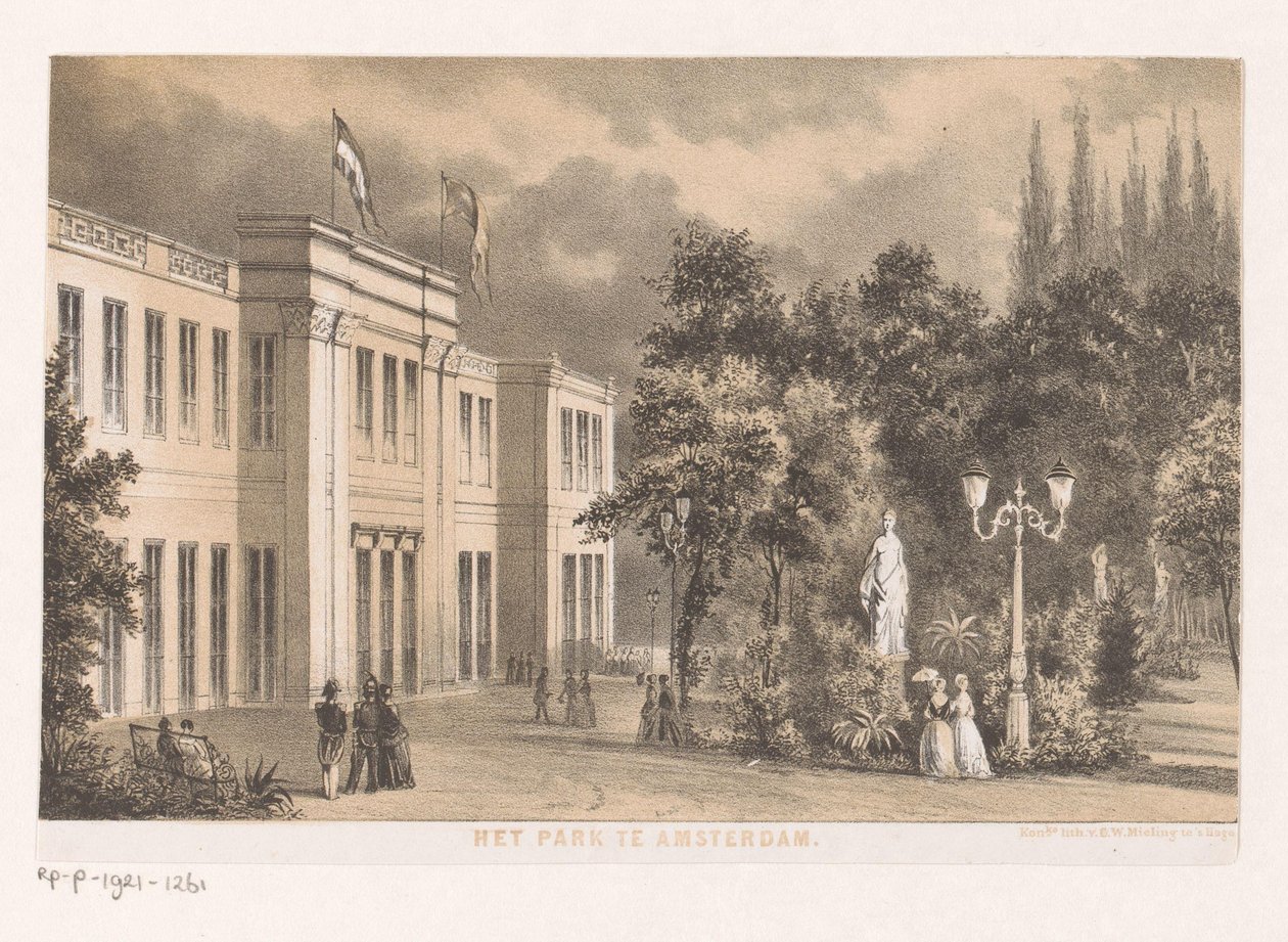 Kilátás a Parkzaalra a Wertheimer Parkban A Park Amszterdamban 1852 (cím a tárgyon) alkotó: Anonymous