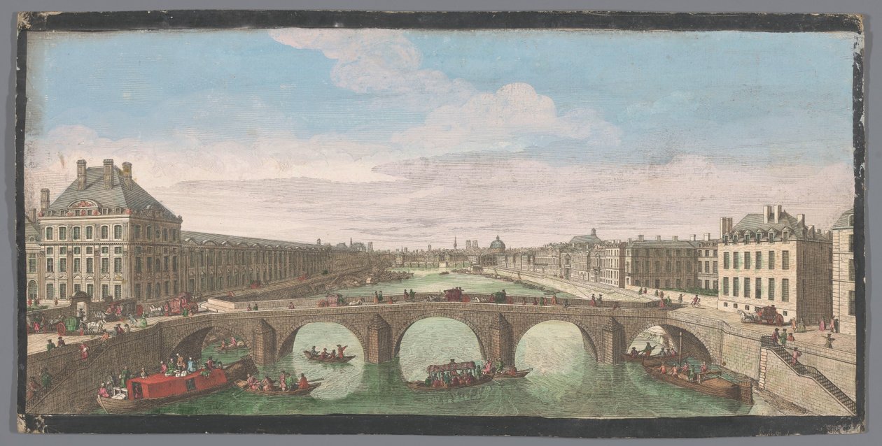 Kilátás a Pont Royalra a Szajna folyó felett Párizsban, a Pont Neuf felé nézve Vuë Privé de Paris, Prize du Pont Royal respectant vers le Pont Neuf (cím a tárgyon) alkotó: Anonymous