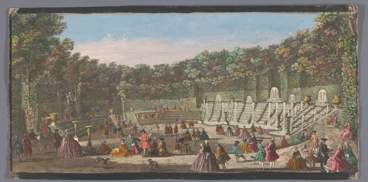 Kilátás a Salle de Bal-ra a Versailles-i kertben Vues des bosquets du Jardin de Versailles (cím a tárgyon) alkotó: Anonymous