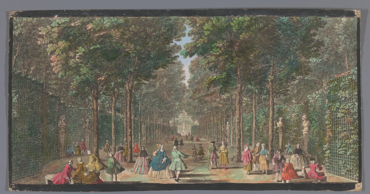 Gezicht op de Salle des Marronniers in de Tuin van Versailles A gesztenyefák csarnoka (cím a tárgyon) alkotó: Anonymous