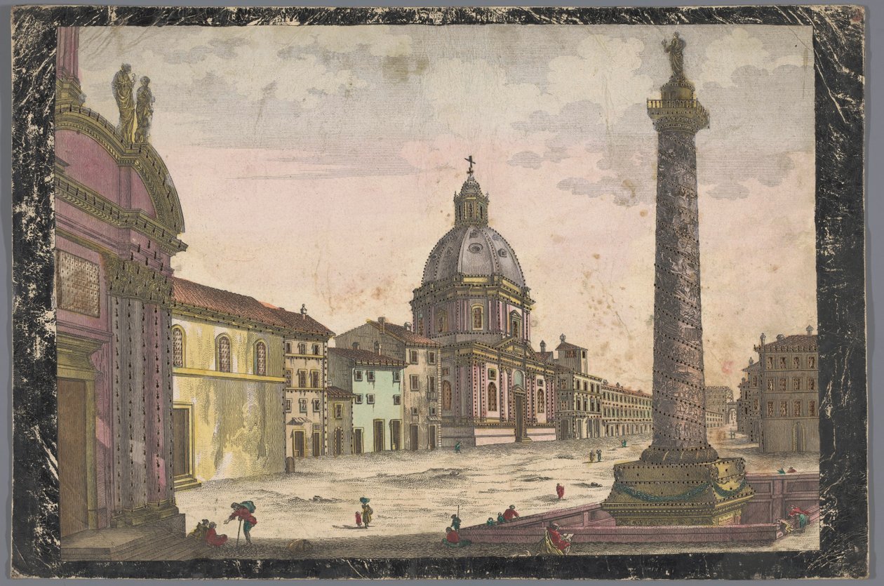 Kilátás a Santa Maria di Loreto-templomra és a Traianus-oszlopra Rómában alkotó: Anonymous