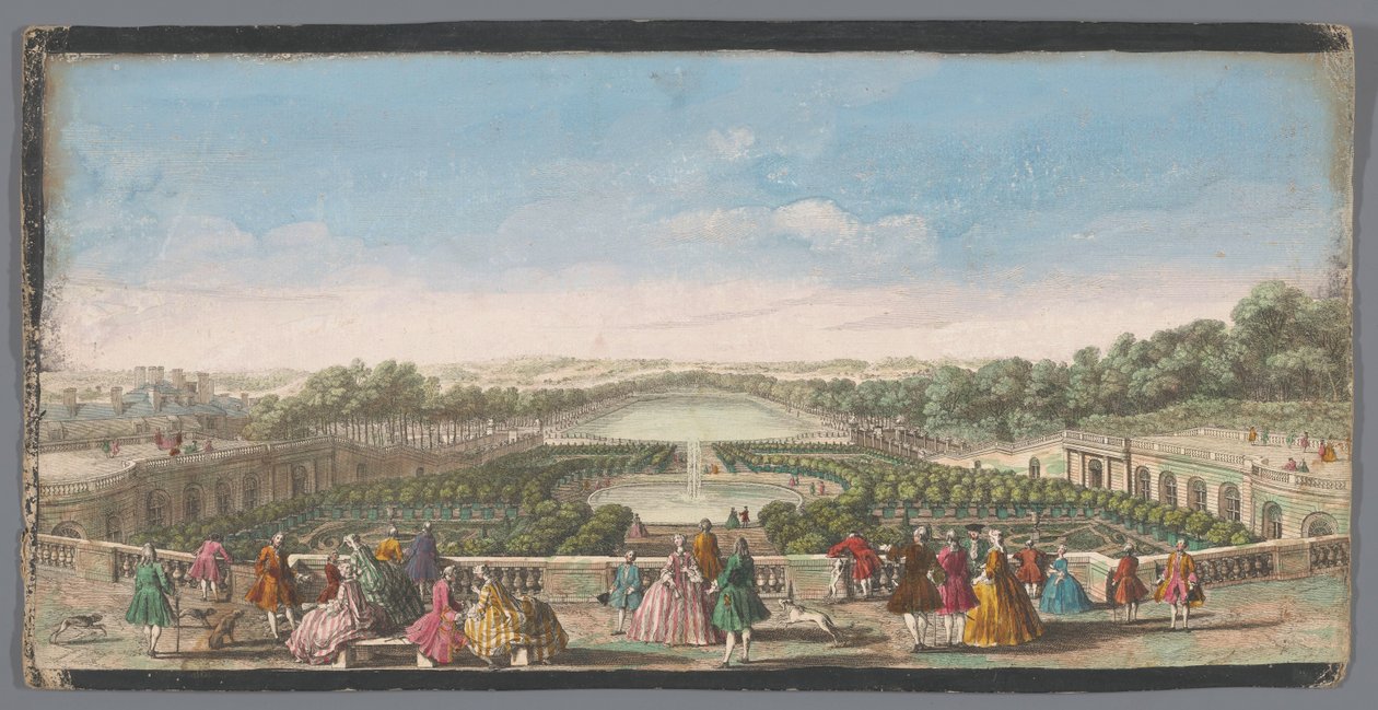 Kilátás a narancsfákra a Versailles-i palota Orangerie-je előtt Vüe ​​​​de l