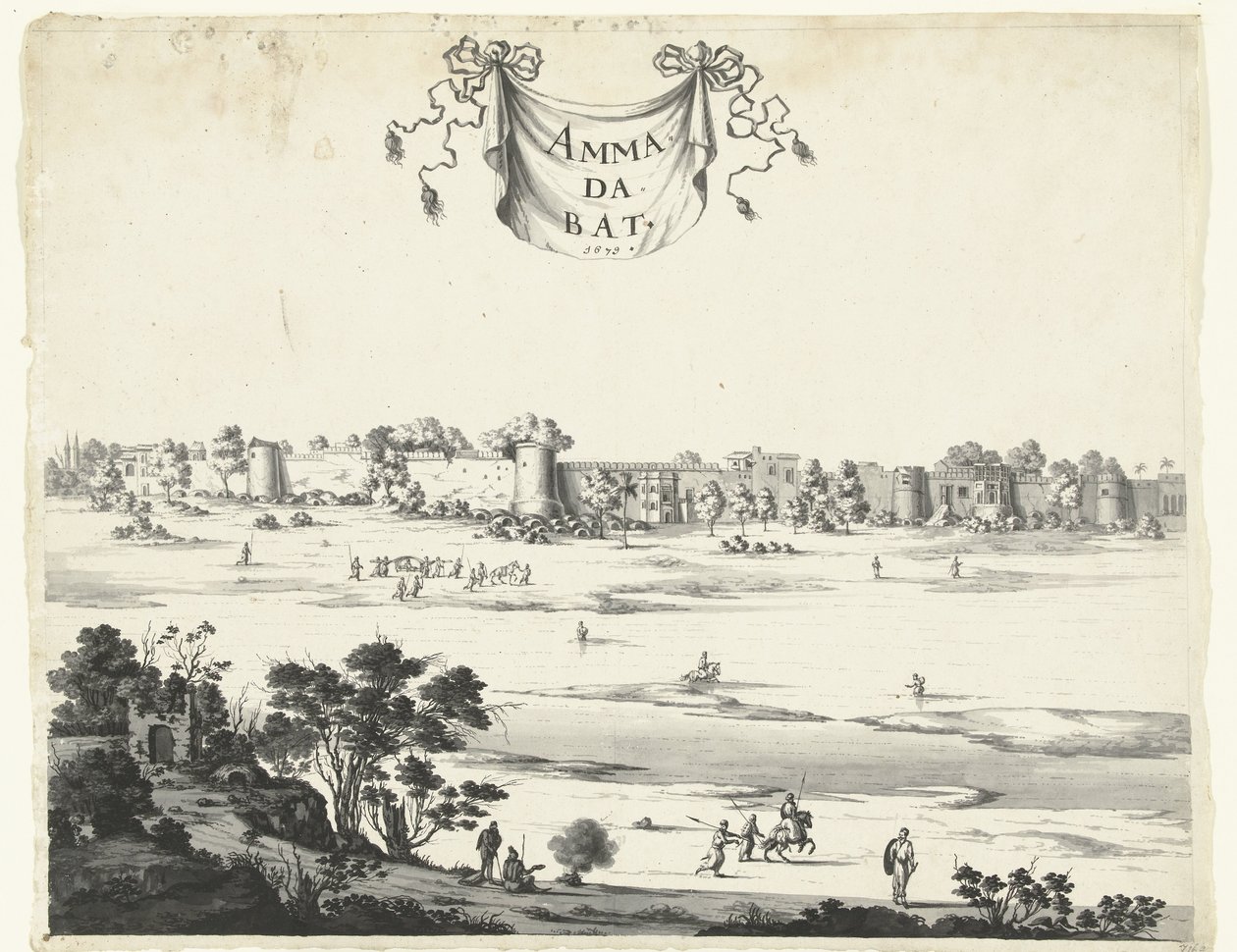 Kilátás Ahmadabad városára Ammadabat (cím a tárgyon) Arcok Indiában 1678-1679 (sorozat címe) alkotó: Anonymous