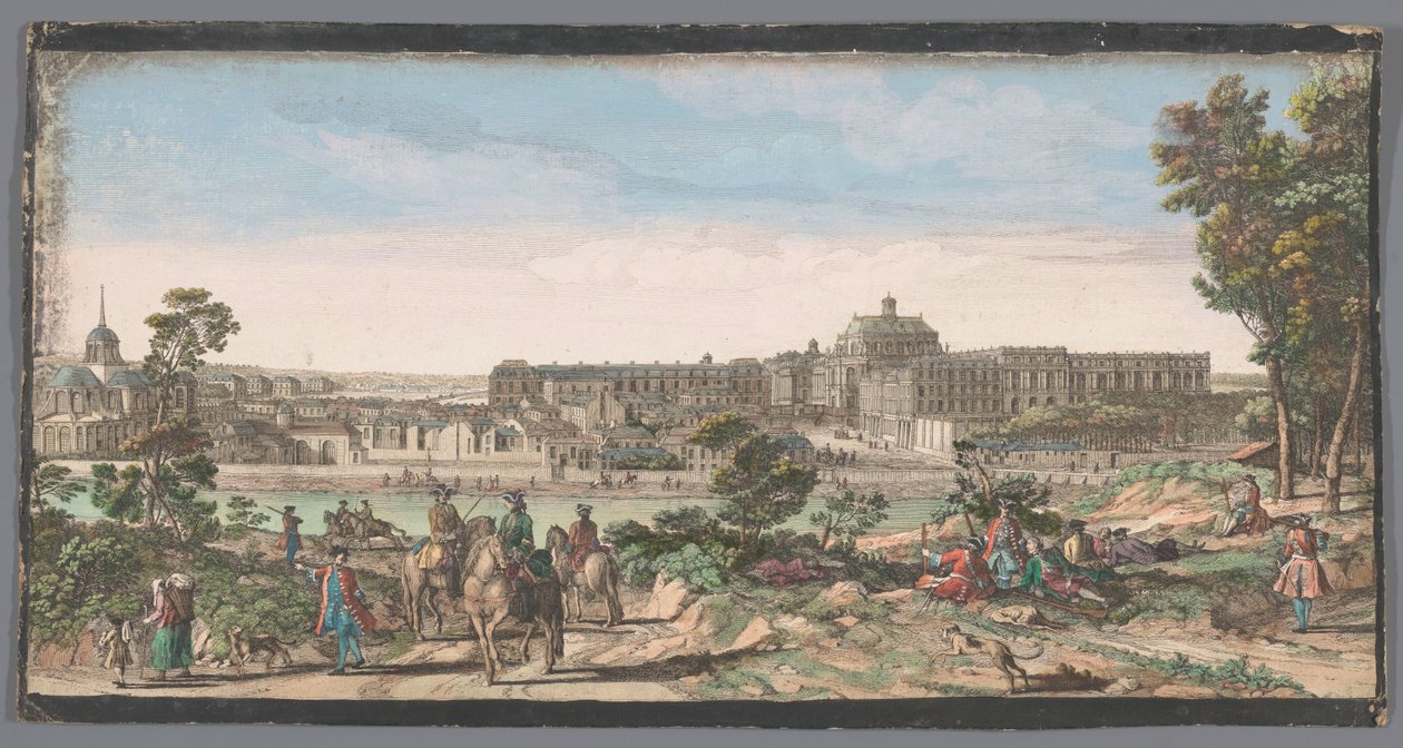 Kilátás a városra és a Versailles-i palotára Kilátás a kastélyra és Versailles város egy részére (cím a tárgyon) alkotó: Anonymous