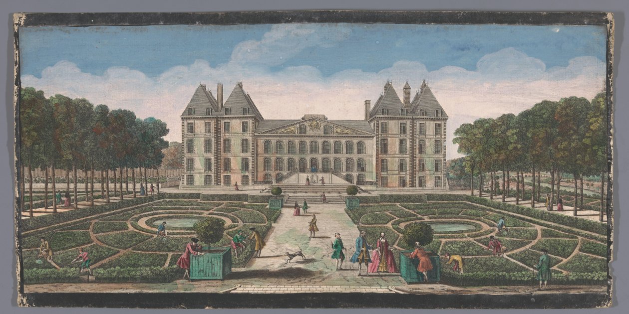 Gezicht op de tuin en het Château de Saint-Maur Kilátás a Chateau Royal de Saint Maur-ra a kert oldaláról (cím a tárgyon) alkotó: Anonymous