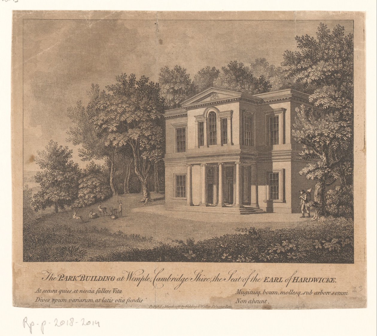 Kilátás egy épületre a Wimpole Estate birtokon A park épülete Wimple-ben, Cambridge Shire-ben, Hardwicke grófjának székhelye (cím az objektumon) alkotó: Anonymous
