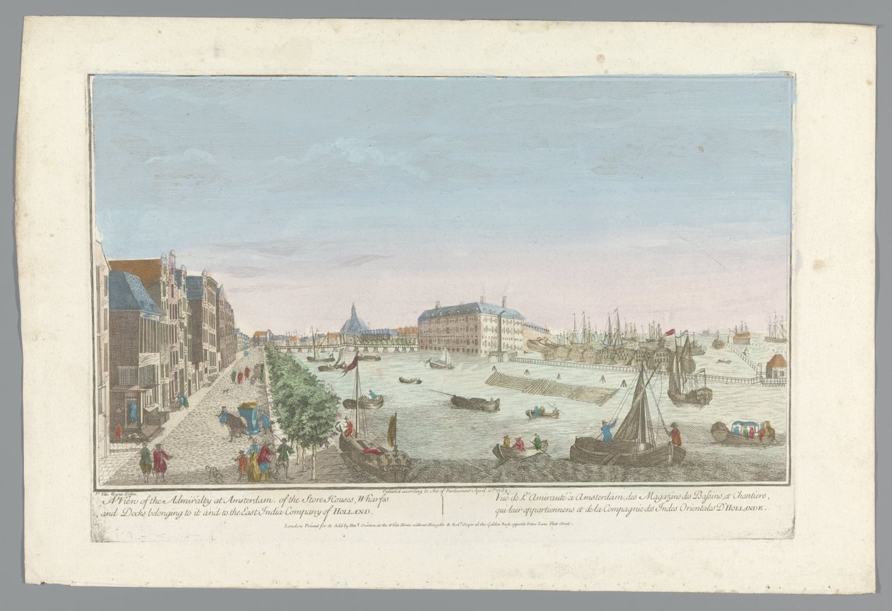 Gezicht op het Admiraliteitsmagazijn te Amsterdam Kilátás az amszterdami Admiralitásra, a hozzá és a Holland Kelet-Indiai Társasághoz tartozó üzletházakra, rakpartokra és kikötőkre (cím a tárgyon) alkotó: Anonymous