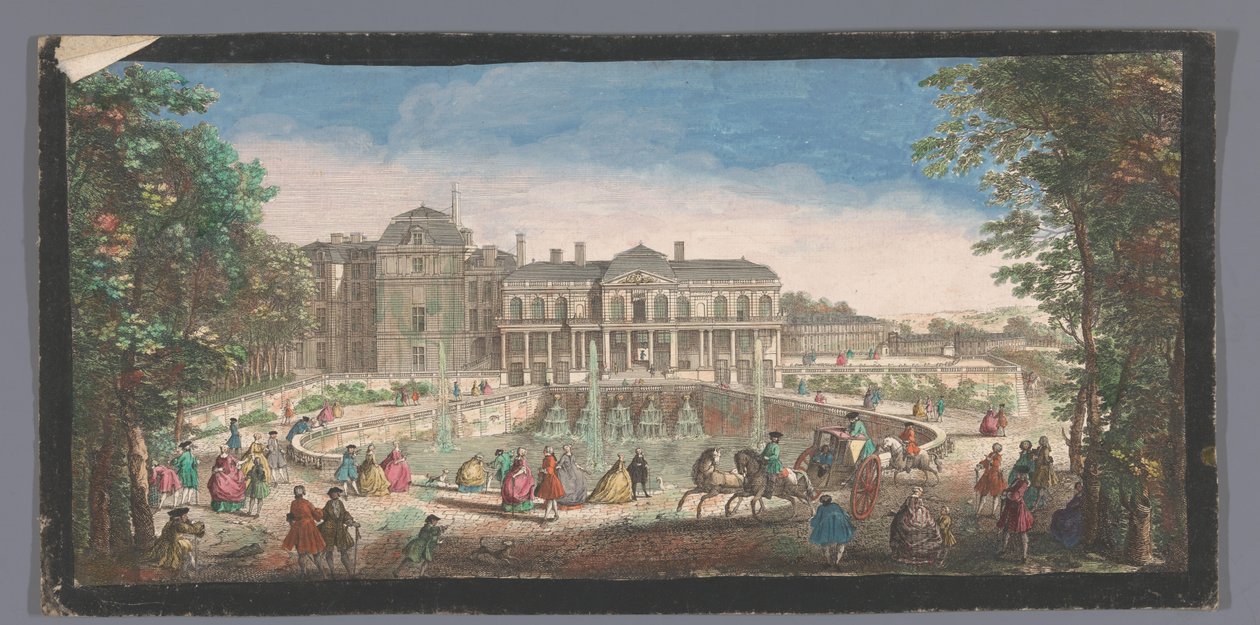 Gezicht op het Château de Saint-Cloud gezien vanaf de Chemin de Versailles Kilátás a Chateau de St. Cloud egyik szárnyára a patkó vagy a Chemin de Versaille oldaláról (cím a tárgyon) alkotó: Anonymous