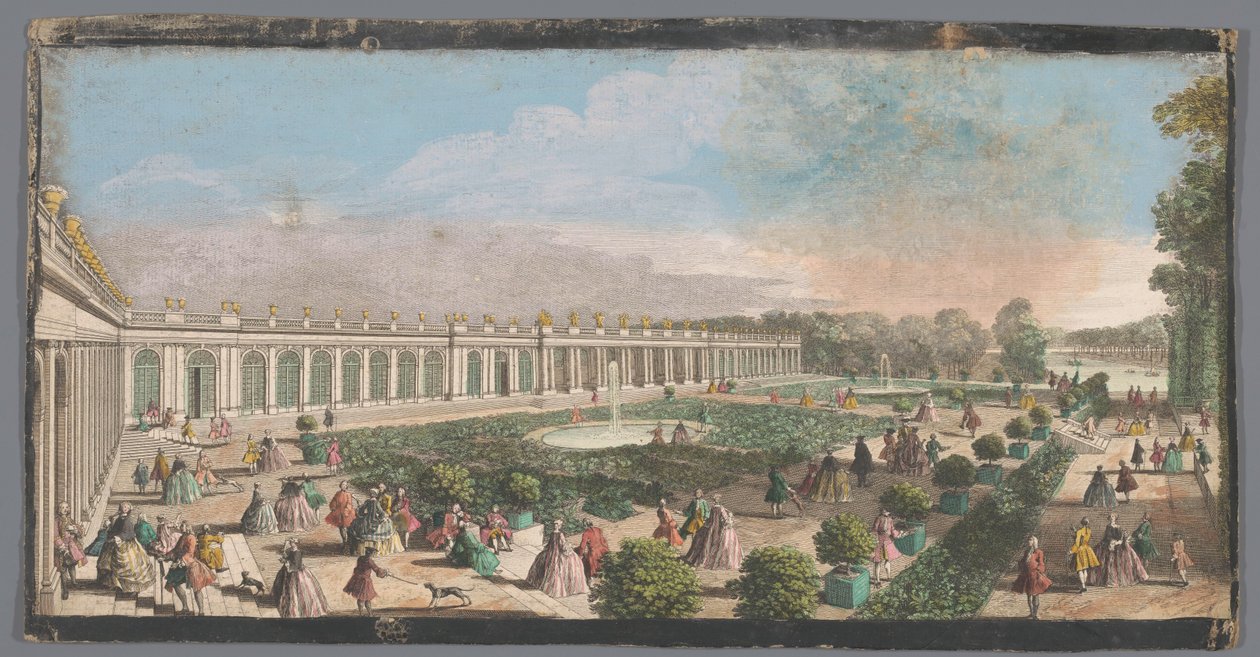 Kilátás a Nagy Trianonra a versailles-i kertben Kilátás a Château de Trianonra a parterre oldaláról (cím a tárgyon) alkotó: Anonymous