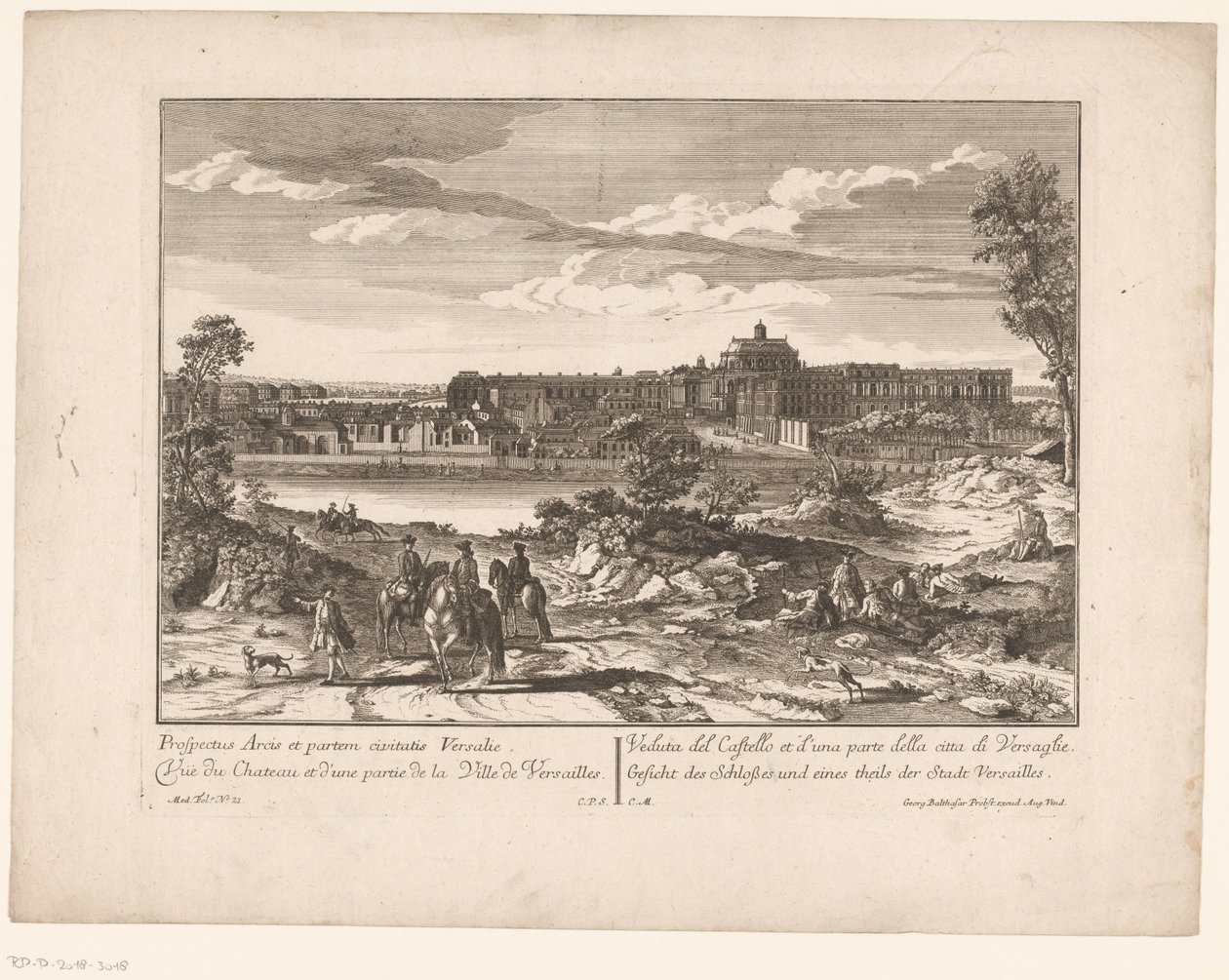 Kilátás a Versailles-i palotára és a város egy részére Prospectus Arcis et partem civitatis Versailles / Kilátás a kastélyra és Versailles város egy részére / Kilátás a kastélyra és Versailles város egy részére / Kilátás a kastélyra és a város egy részére alkotó: Anonymous
