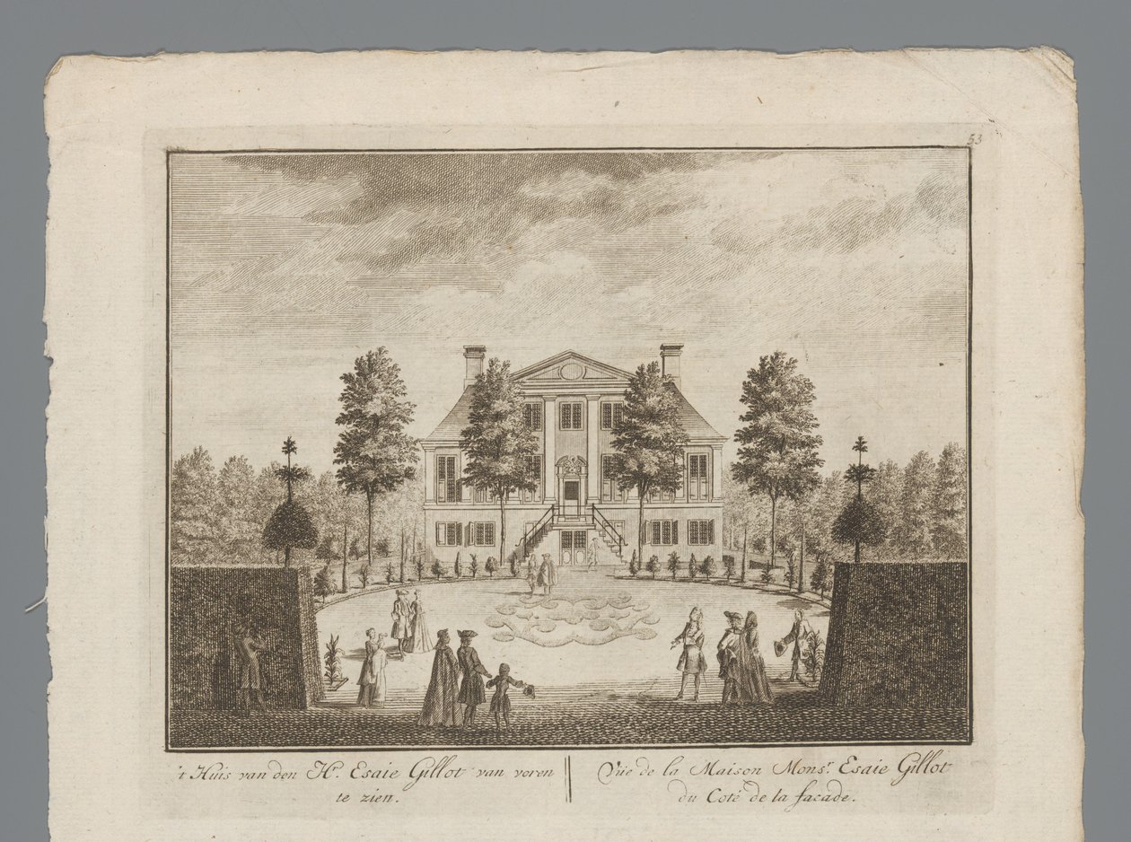 A birtok kilátásai: Esaie Gillot A ház a Mr. Esaie Gillot elölről nézve / Vüe de la Maison Monsr. Esaie Gillot du Coté de la facade (cím a tárgyon) Mr. kabinetjének belső képe. Esaie Gillot / Vüe de la Maison de M alkotó: Anonymous