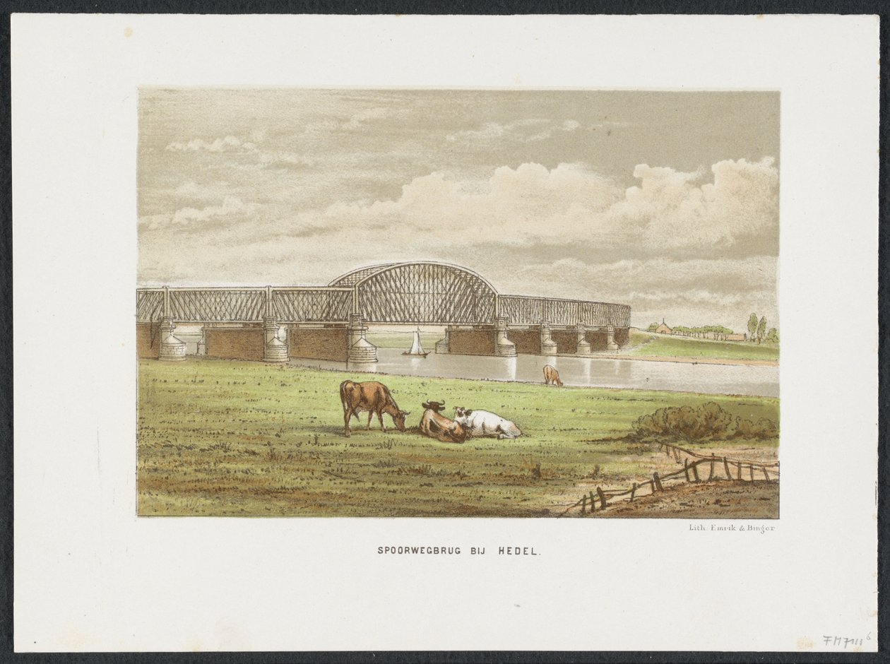 Hedelse vasúti híd a Maas felett, 1870 Vasúti híd Hedelnél (cím az objektumon) A fő vasúti hidak Hollandiában (sorozat címe) alkotó: Anonymous