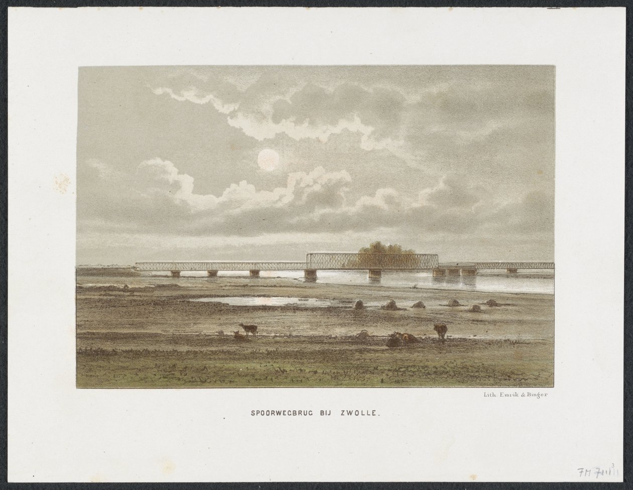 IJssel vasúti híd Zwolle, 1864 Vasúti híd Zwolle közelében (cím az objektumon) A fő vasúti hidak Hollandiában (sorozat címe) alkotó: Anonymous