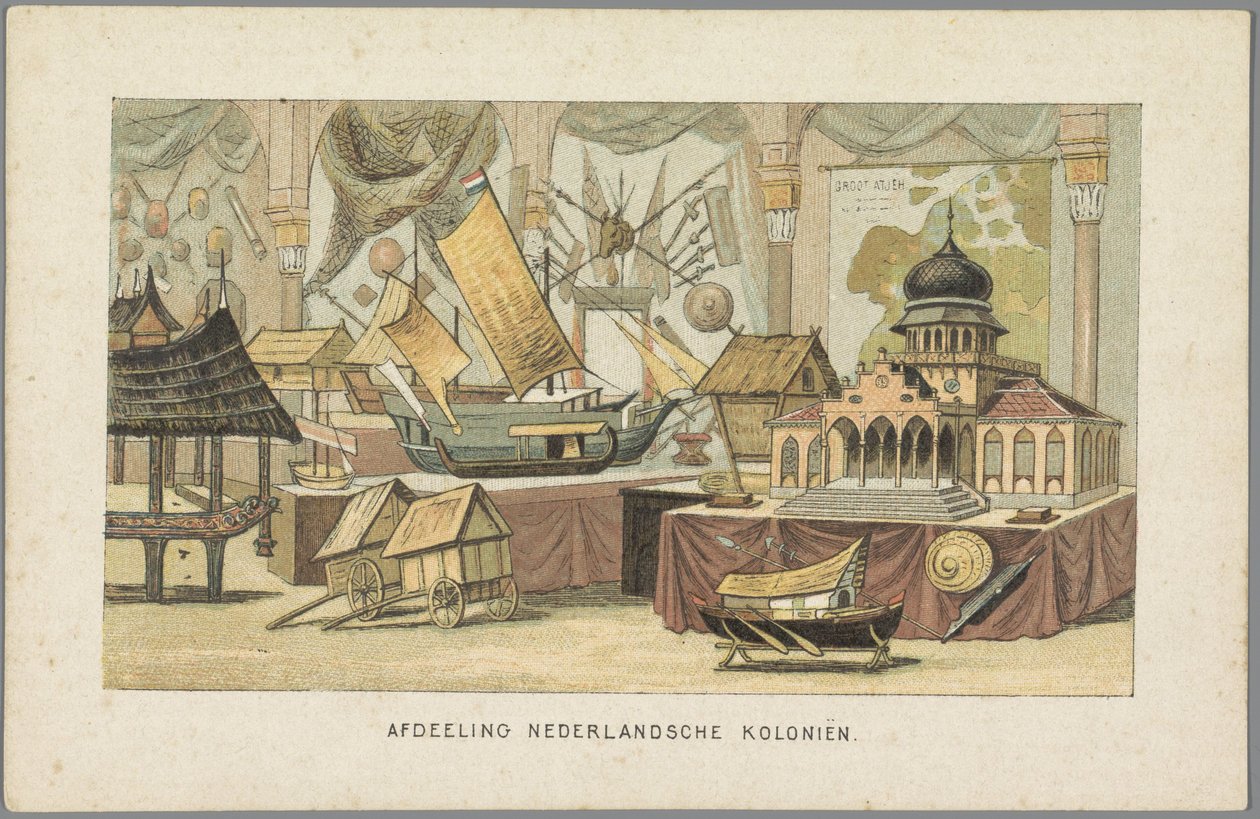 A holland gyarmatok épületében az amszterdami világkiállításon, 1883-ban Holland Gyarmatok Minisztériuma (cím a tárgyon) Amszterdam emléke 1883-ban (sorozat címe a tárgyon) alkotó: Anonymous