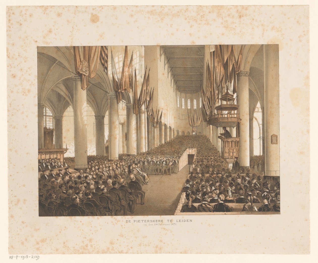 A leideni Pieterskerk belseje az egyetem harmadik centenáriumán alkotó: Anonymous