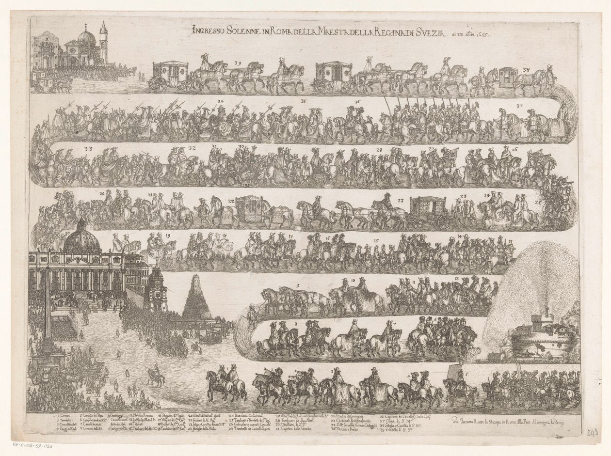Krisztina svéd királynő beutazása Rómába Ingresso Solenne in Roma della Maestra della Regina di Svezia ai 23 xbre 1655 (cím a tárgyon) alkotó: Anonymous