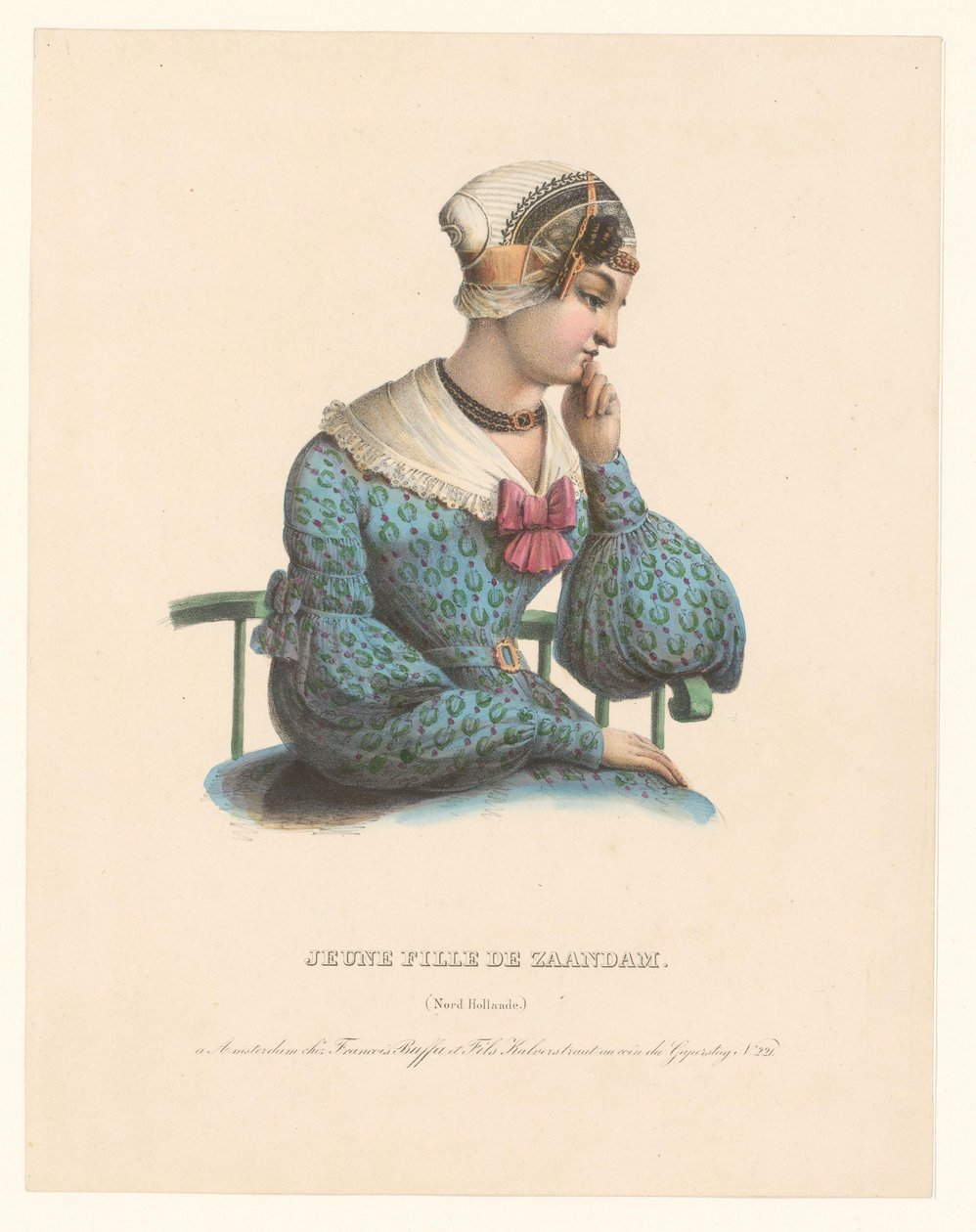 Fiatal nő népviseletben Zaandamból Jeune fille de Zaandam (Nord Hollande) (cím a tárgyon) alkotó: Anonymous
