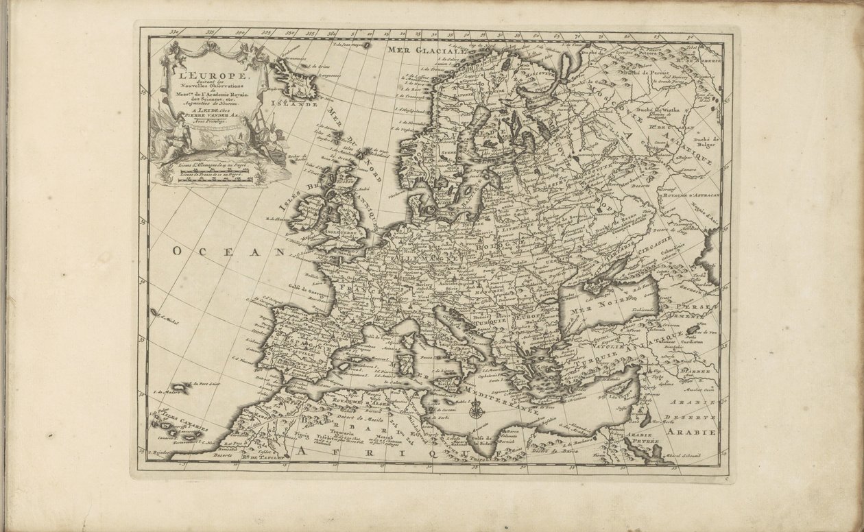 Kaart van Europa Európa a Királyi Tudományos Akadémia urainak új megfigyelései szerint stb. Kibővített új (cím az objektumon) Kelet- és Nyugat-India és más helyek (sorozat címe) alkotó: Anonymous