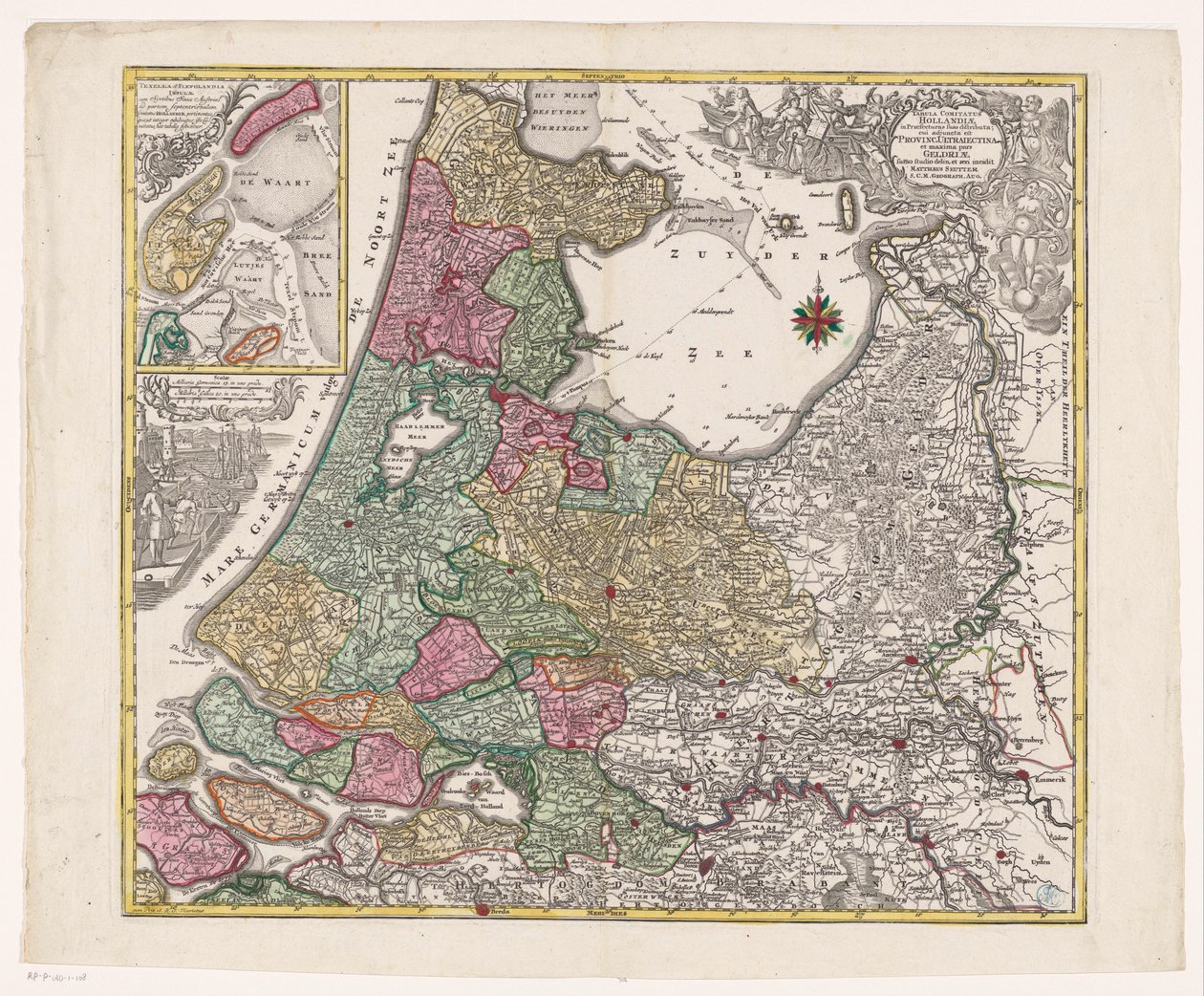 Kaart van Holland, Utrecht en een deel van Gelderland Hollandia megyéinek táblázata a kormányzóságaik között (...) (cím a tárgyon) alkotó: Anonymous