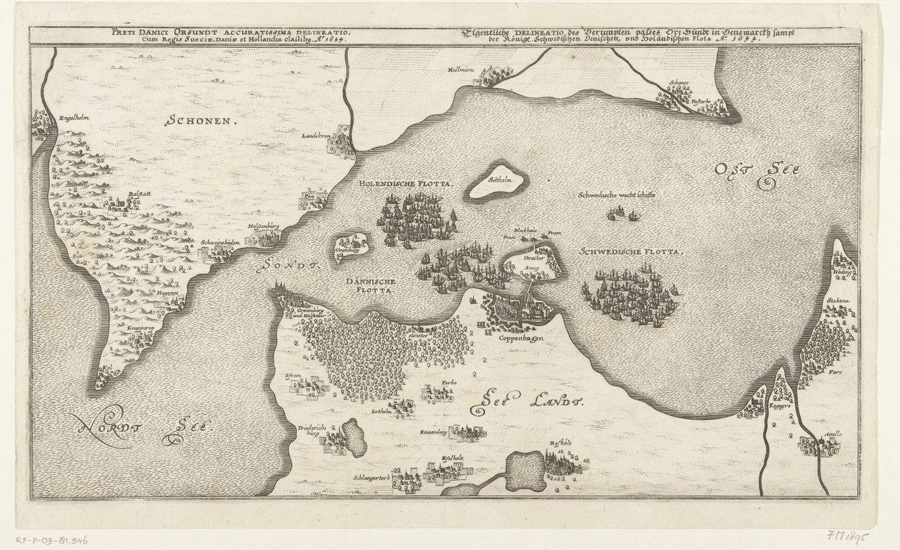 Kaart van de zeeslag tussen de Zweedse en Deense vloten in de Belt, 1644 A dán Orsundti-szoros legpontosabb térképe Svéd, Dánia és Hollandia királyával classibg. Ao. 1644 (cím a tárgyon) Eigentliche Delineatio des Berumpten passzol. Or. Sündt in De alkotó: Anonymous