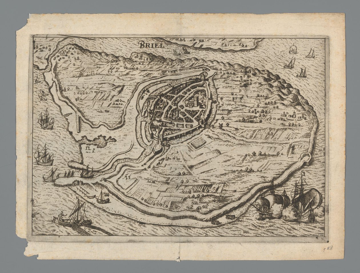 Voorne sziget térképe és Brielle térképe, 1572 Briel (cím az objektumon) alkotó: Anonymous