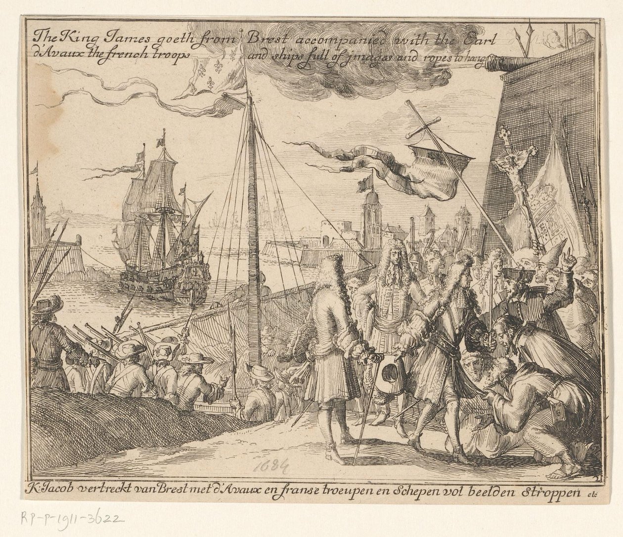 II. Jakab király francia csapatokkal indul Brestből Írországba, 1689-ben Jakab király elmegy Brestből Earl d