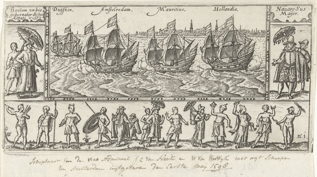 A Houtmans Journael vande reyse der Hollandtsche ships ghedaen in Oostelijk, 1598 eredeti címnyomatának másolata alkotó: Anonymous